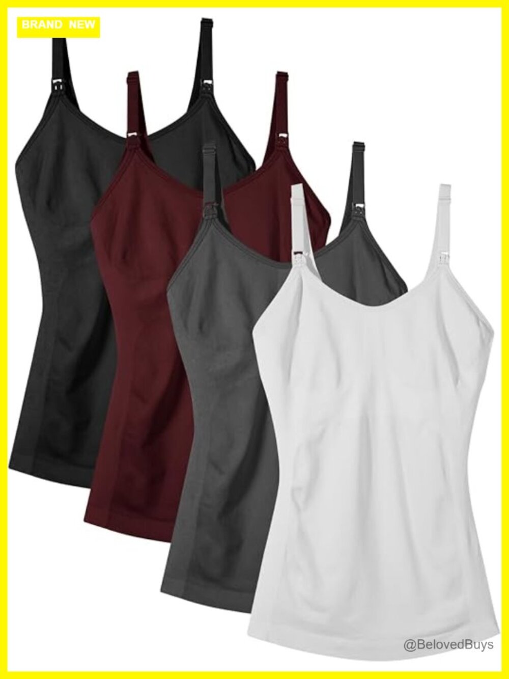 Maternity Nursing Tank Tops with Built in Bra 4 Pack Wirefree Seamless Soft